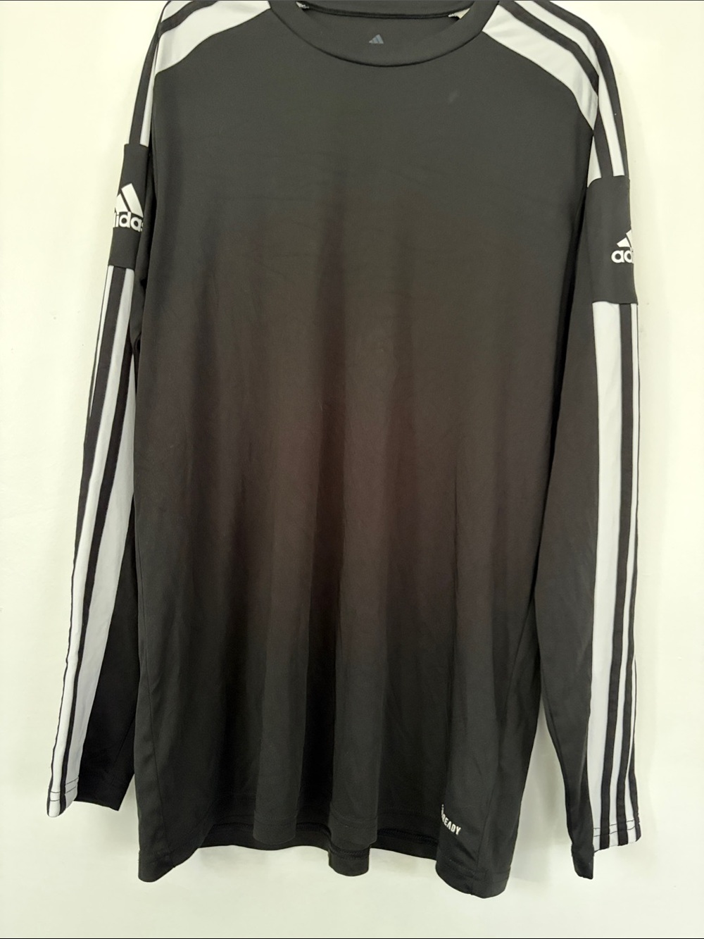 adidas Black Long-Sleeve Athletic Tee with White Stripes